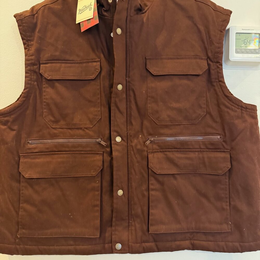 Men's Fisherman Vest - Woolrich, lined, brown, cotton